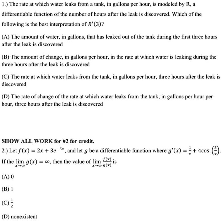 1) The rate at which water leaks from tank, gallons p… SolvedLib