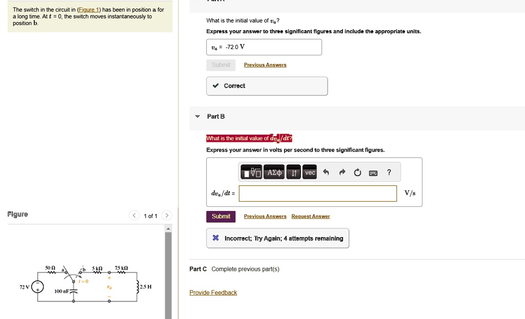 SOLVED: Texts: The switch in the circuit in (Figure 1) has been in ...