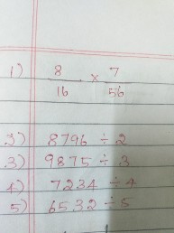 SOLVED: 1) (8)/(16)×(7)/(56) s) 8796 ÷ 2 .3) 9875 ÷ 3 1) 7234 ÷ 4 5) 65 ...
