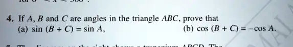 SOLVED: If A; B And € Are Angles In The Triangle ABC , Prove That Sin ...