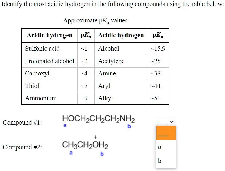 SOLVED Identify the most acidic hydrogen in the following compounds