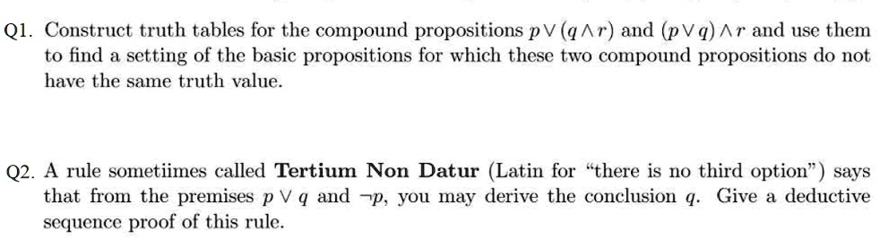 SOLVED: Q1. Construct Truth Tables For The Compound Propositions PV ...