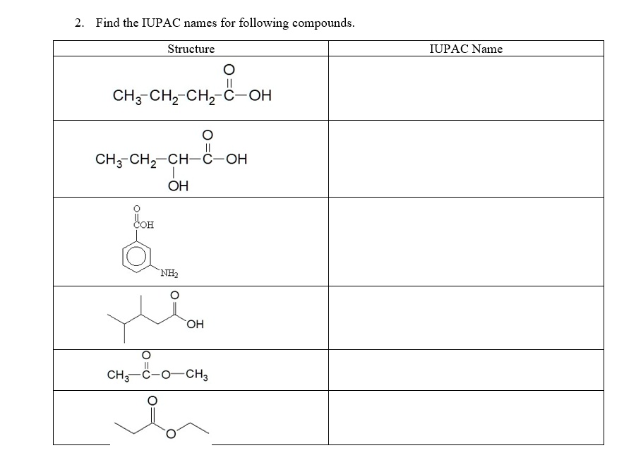 SOLVED: Find the IUPAC names for the following compounds: Structure ...