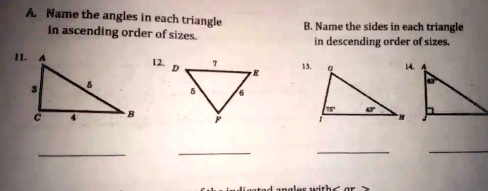 SOLVED: A. Name the angles in each triangle in ascending order of sizes ...