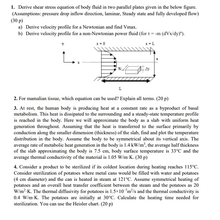 SOLVED: Texts: 1. Derive the shear stress equation of a body fluid in ...