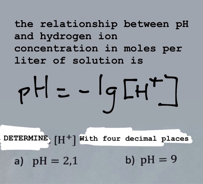SOLVED the relationship between pH and hydrogen ion concentration in