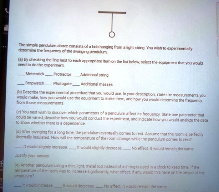 SOLVED The simple pendulum above consists of a bob hanging from a