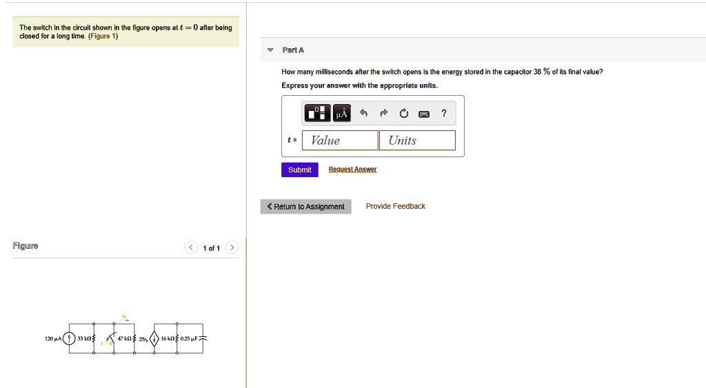 SOLVED The switch in the circuit shown in the figure opens at t = 0