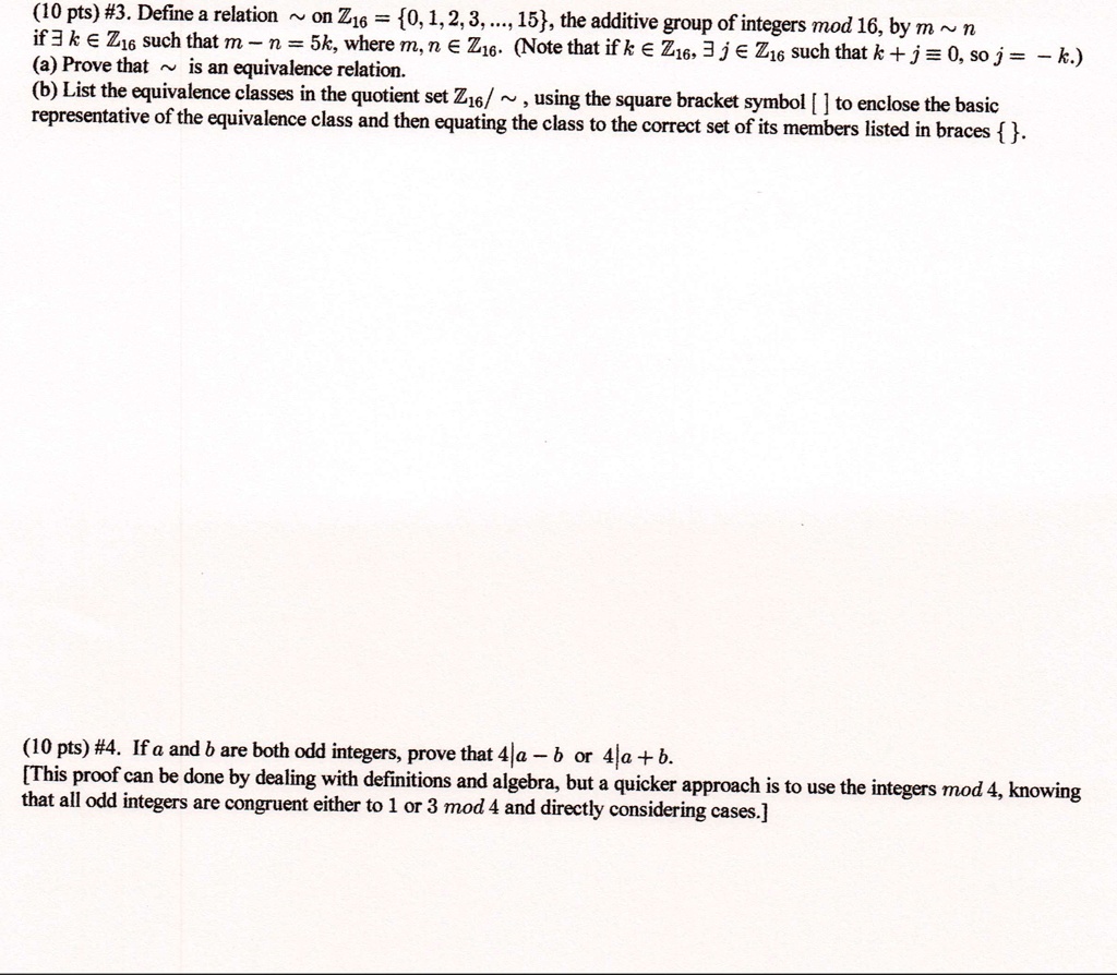 SOLVED 10 pts) 3. Define a relation on Z16 = 0, 1, 2, 3,, 15, the