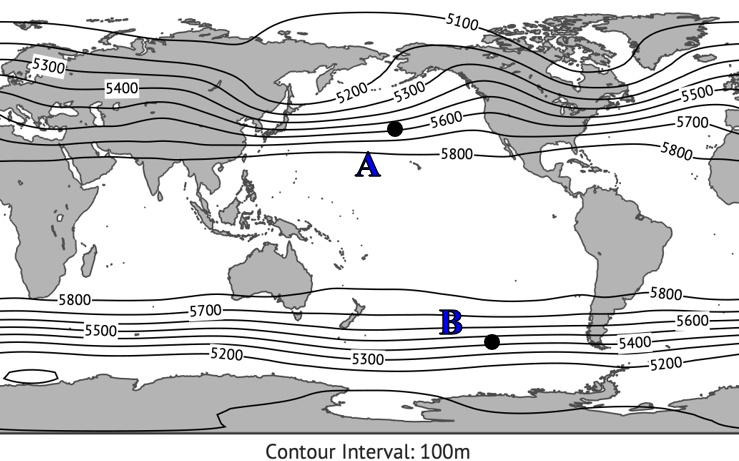 SOLVED: The following map shows the climatological average 500mb height ...