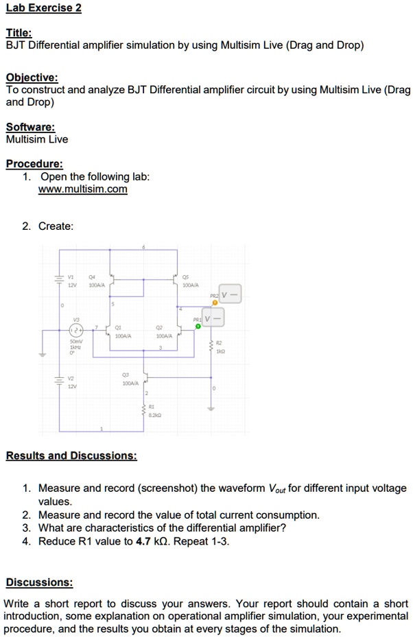 SOLVED Texts Lab Exercise 2 Title BJT Differential Amplifier