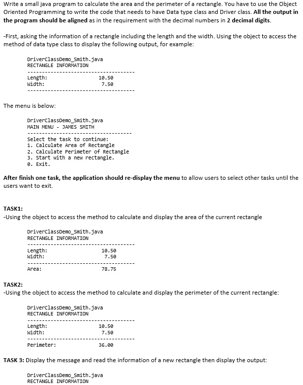 SOLVED: Write a Java program to calculate the area and the perimeter of ...