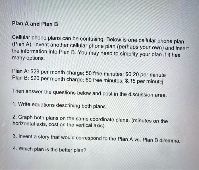 SOLVED: Cellular Phone Plans Can Be Confusing. Below Is One Cellular ...