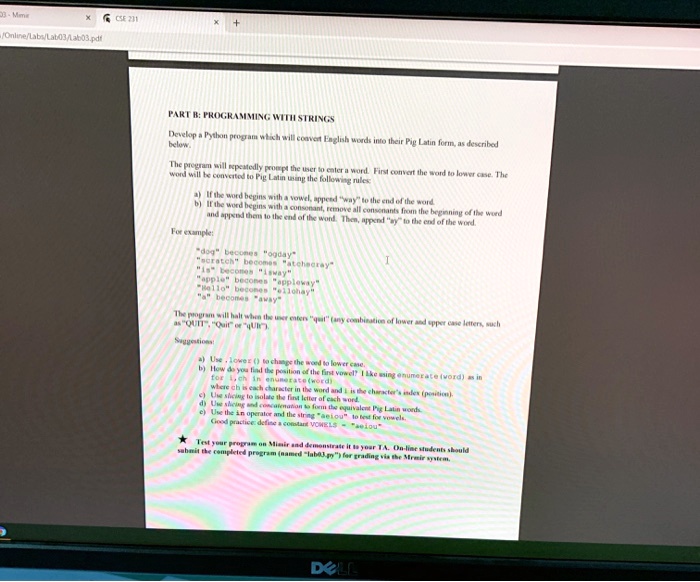 VIDEO solution: Text: 03-Mimie X CSE231 /Online/Labs/Lab03/Lab03.pdf ... image.