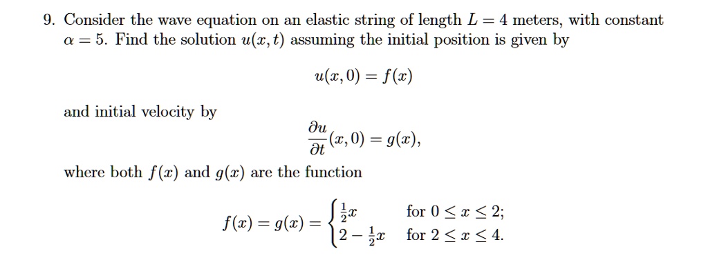 Solved 9 Consider The Wave Equation Ol A1 Elastic String Of Length L 4 Meters With Constant A 5 Find The Solution U Z T Assuming The Initial Position Is Given By U C