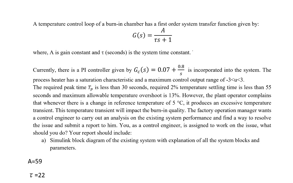 SOLVED A temperature control loop of a burnin chamber has a first