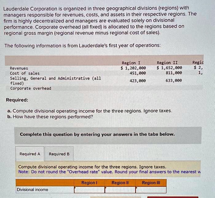 SOLVED Lauderdale Corporation is organized into three geographical