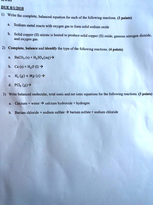 SOLVED DUENL2QE Write " the complete, balanced equation for each of