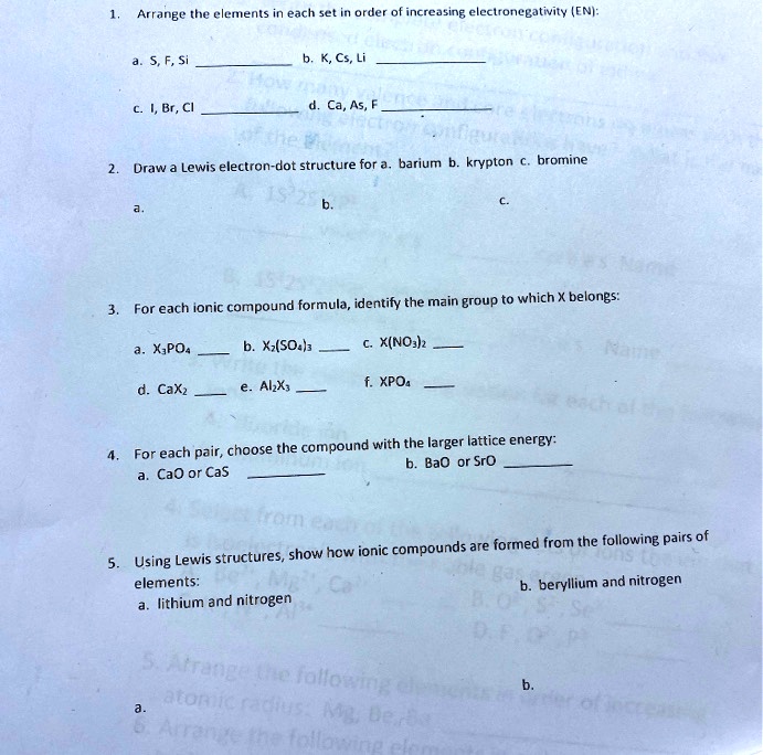 SOLVED Arrarge the elements in each set in order increasing