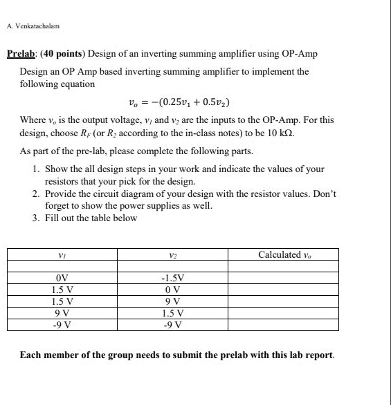 SOLVED: This Is For My Pre-lab Circuits Class A. Venkatachalam Prelab ...