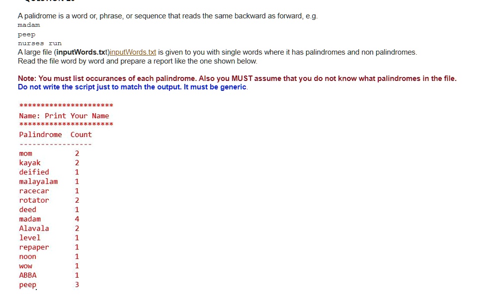 SOLVED: A palindrome is a word, phrase, or sequence that reads the same ...