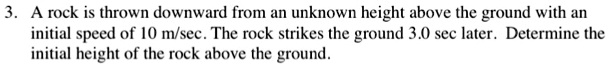 a rock is thrown downward from an unknown height above the ground with ...
