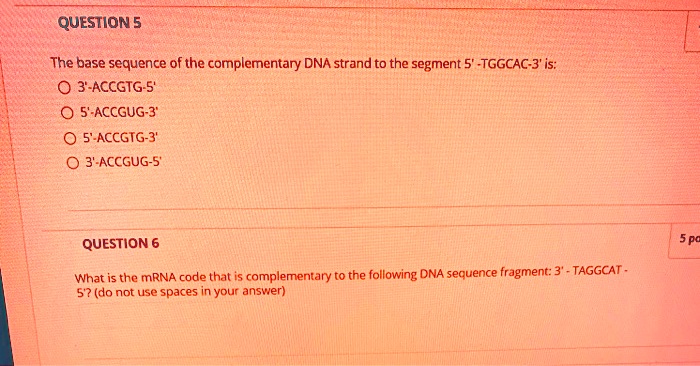 question 5 the base sequence of the complementary dna strand to the ...