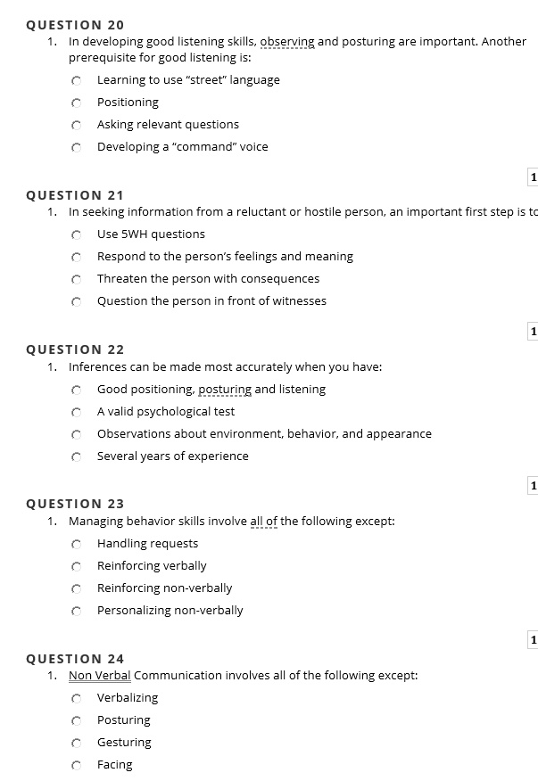 SOLVED: QUESTION 20 1. In developing good listening skills, observing ...