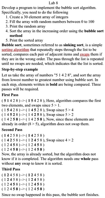 Solved Write a C++ program to implement Bubble Sort and