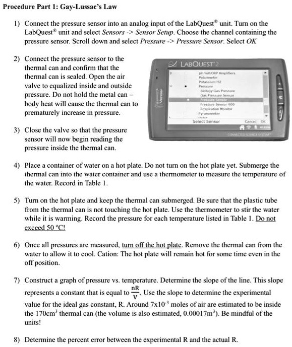SOLVED Procedure Part I GayLussac's Law Connect the pressure sensor