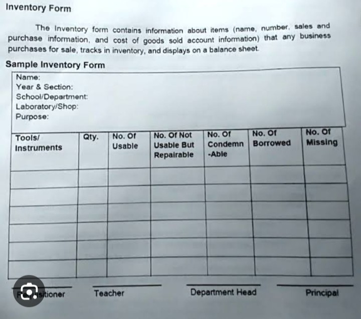 Inventory Form The Inventory form contains information about items ...