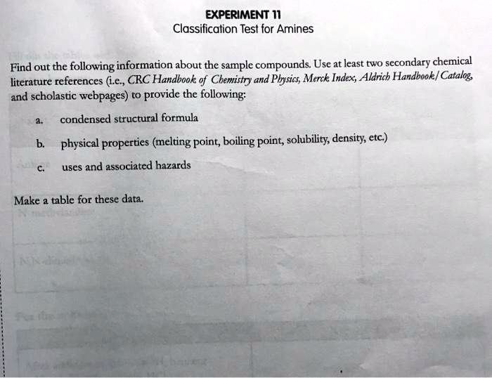 experiment 11 classification test for amines find out the following ...