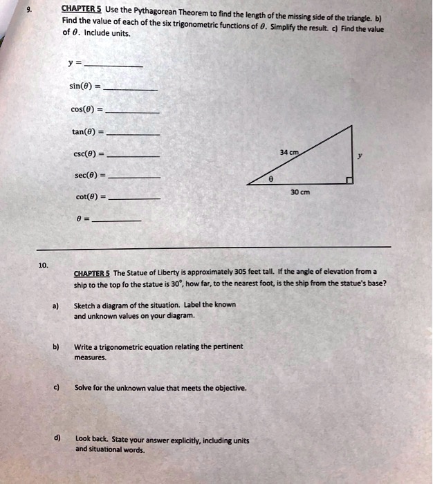 SOLVED: CHAPTER 5: Use the Pythagorean Theorem to find the value of ...