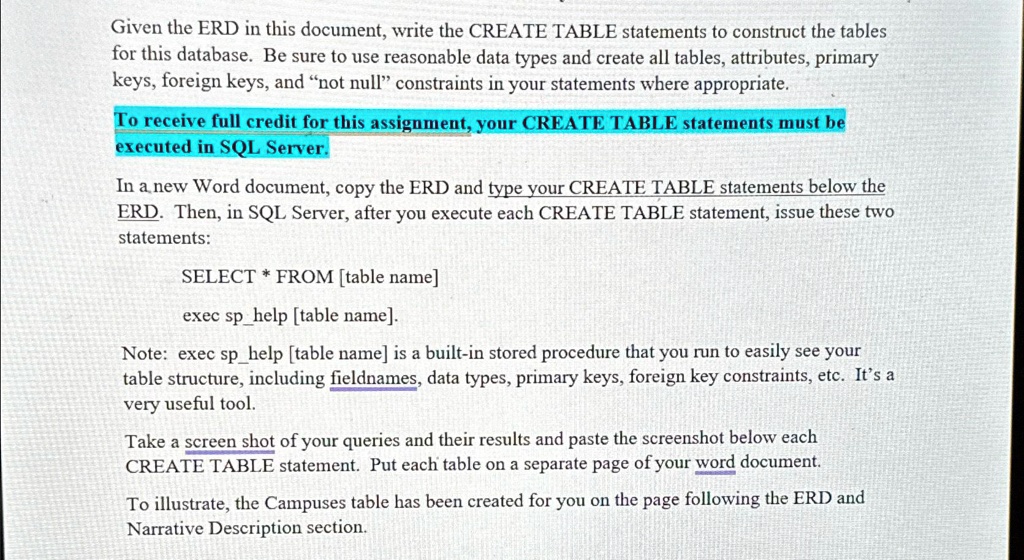 SOLVED: This task is asking for the creation of CREATE TABLE statements ...