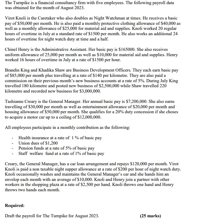 SOLVED The Turnpike is a financial consultancy firm with five