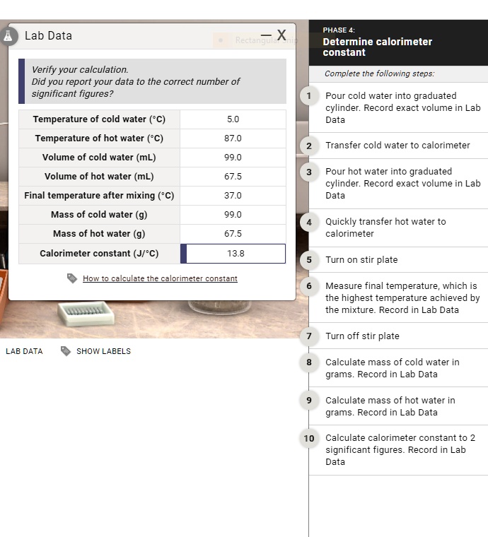 SOLVED Need help calculating the calorimeter constant with the answer