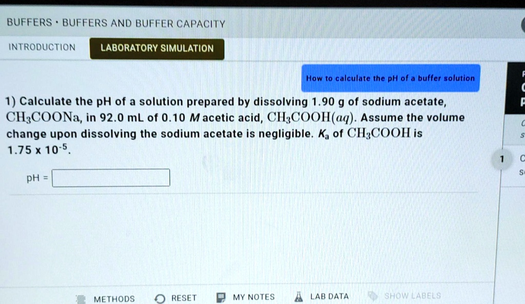 SOLVED BUFFERS AND BUFFER CAPACITY INTRODUCTION LABORATORY SIMULATION