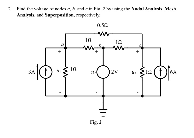 2. Find the voltage of nodes a, b, and c in Fig. 2 by using the Nodal ...