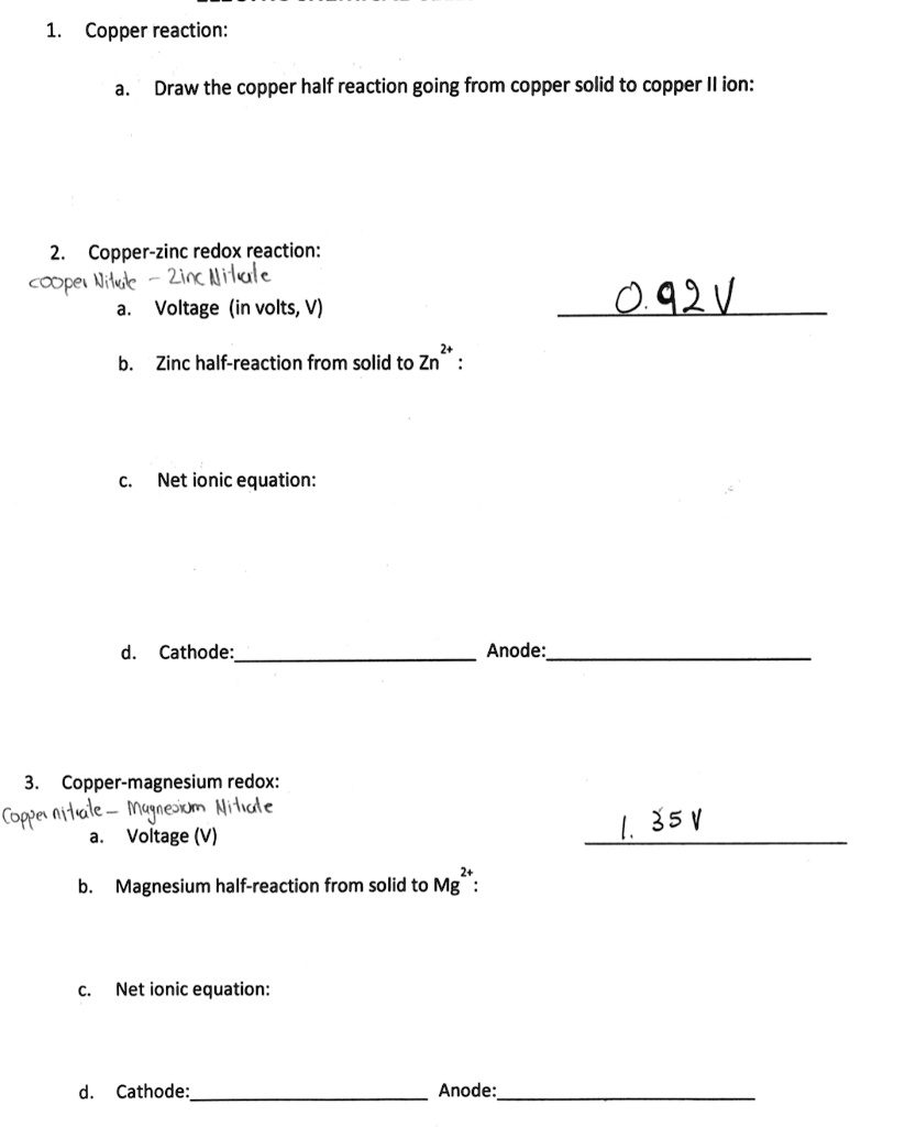 SOLVED Copper reaction Draw the copper half reaction going from copper solid to copper II ion