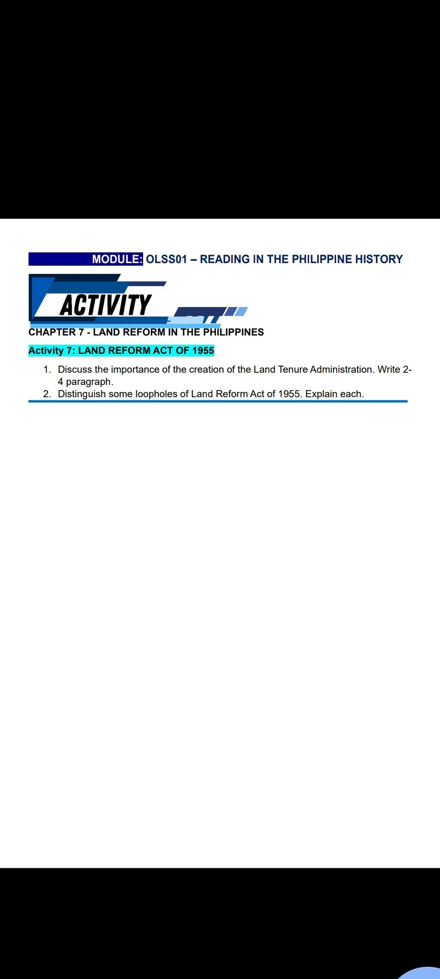 MODULE: OLSS01 - READING IN THE PHILIPPINE HISTORY ACTIVITY CHAPTER 7 ...
