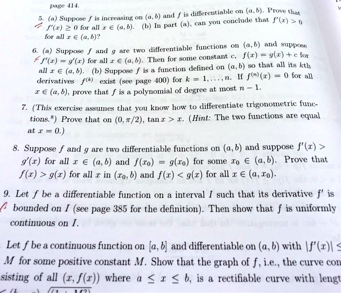Solved Page 414 Differentiable A 6 Prove And Fi5 That A Can You Conclude That F R Htt 0 A Suppose I5 Increasing F T 2 0 For All 6 0 6 For All