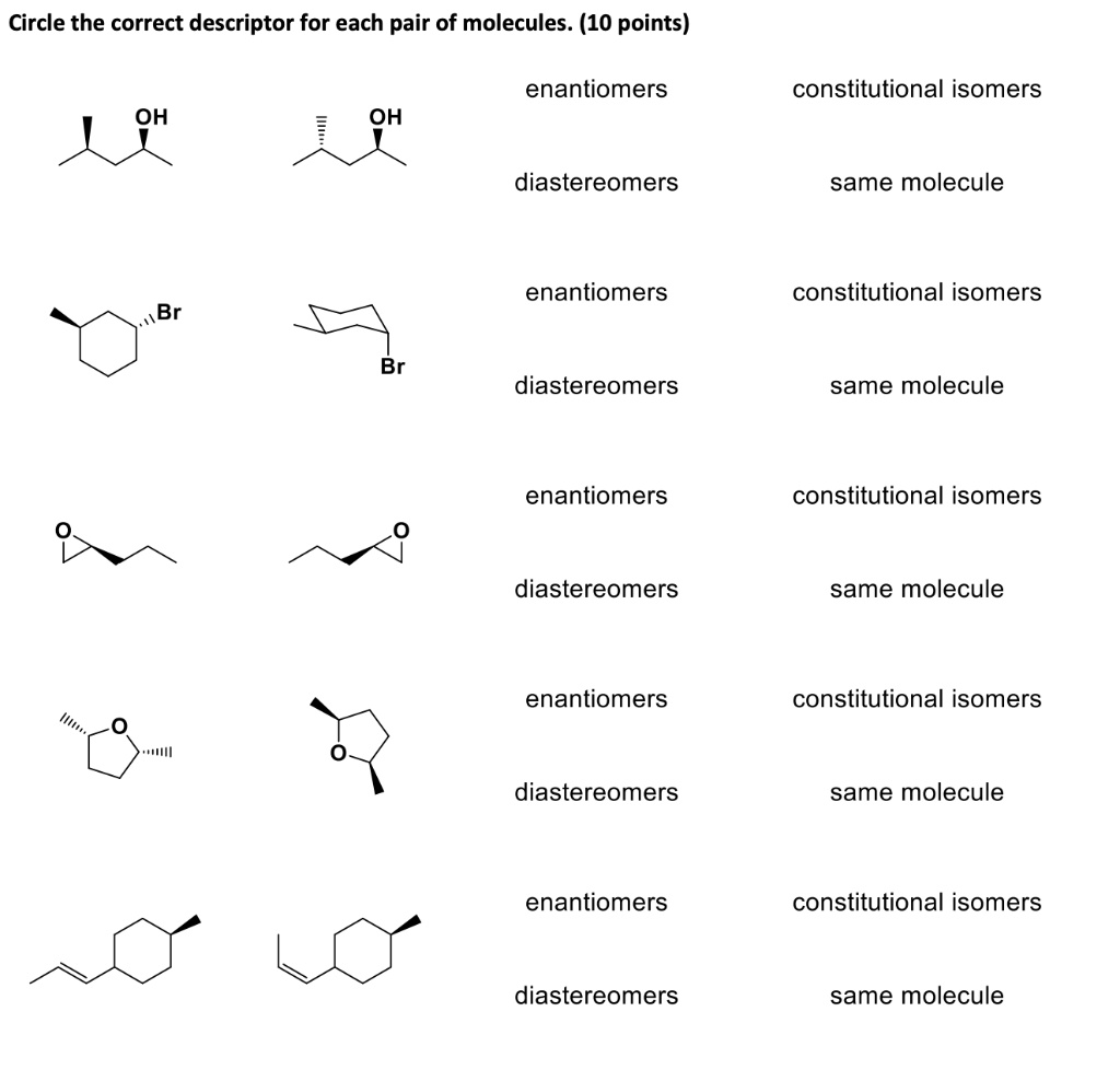 SOLVED: Circle the correct descriptor for each pair of molecules. (10 ...