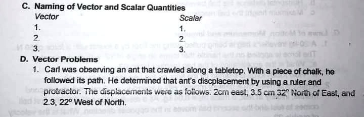 C. Naming of Vector and Scalar Quantities Vector 1. 2. 3. D. Vector ...