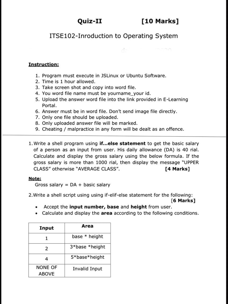 SOLVED: Quiz-II [10 Marks] ITSE102-Inroduction to Operating System  Instruction: 1.Program must execute in JSLinux or Ubuntu Software 2.Time is  1 hour allowed 3.Take screen shot and copy into word file 4. You