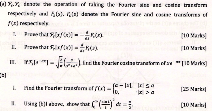 (a) Fs, Fc denote the operation of taking the Fourier sine and cosine ...