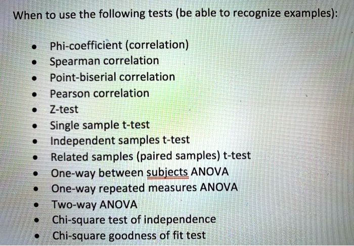 VIDEO solution: When to use the following tests (be able to recognize ...