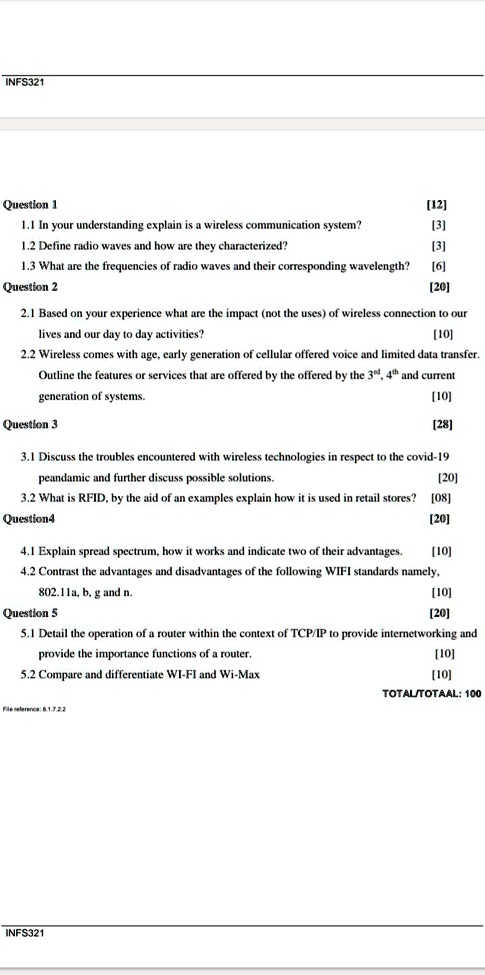 SOLVED: INFS321 Question [12]: In your understanding, explain wireless ...