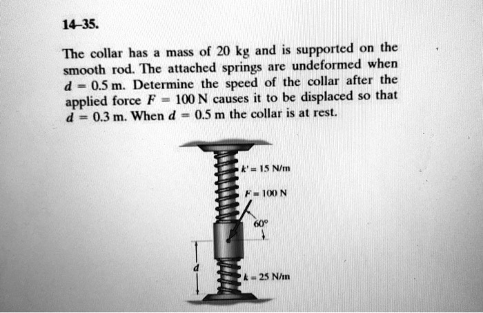 SOLVED: 14-35. The collar has a mass of 20 kg and is supported on the ...