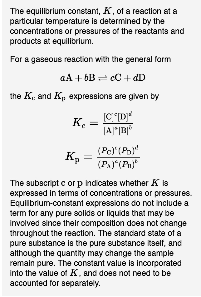 SOLVED The equilibrium constant; K , of a reaction at a particular