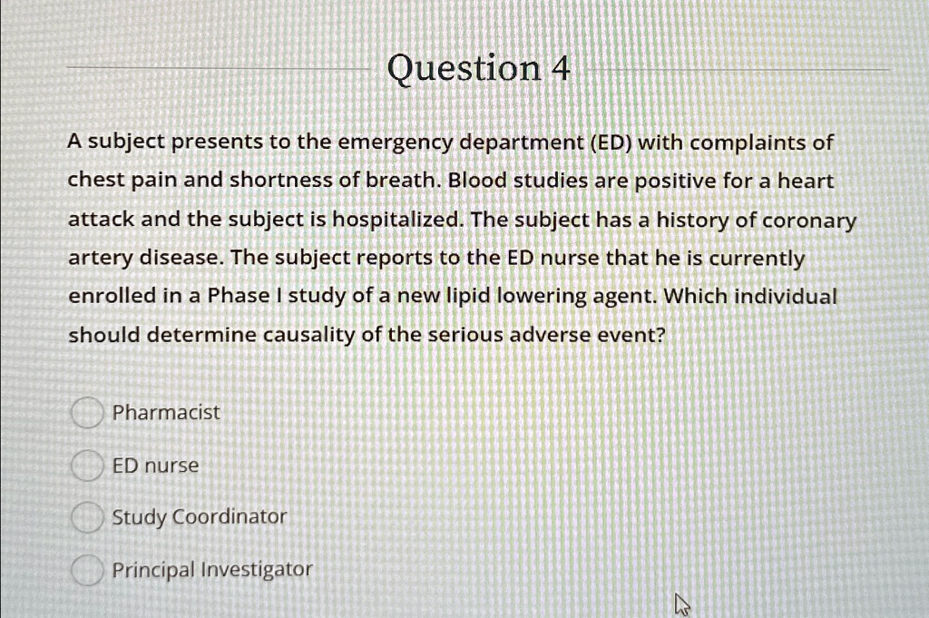 question 4 a subject presents to the emergency department ed with ...